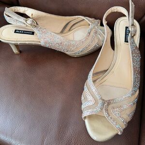 Alex Marie Champagne Glitter Slingback Heels with Iridescent Rhinestones - Prom